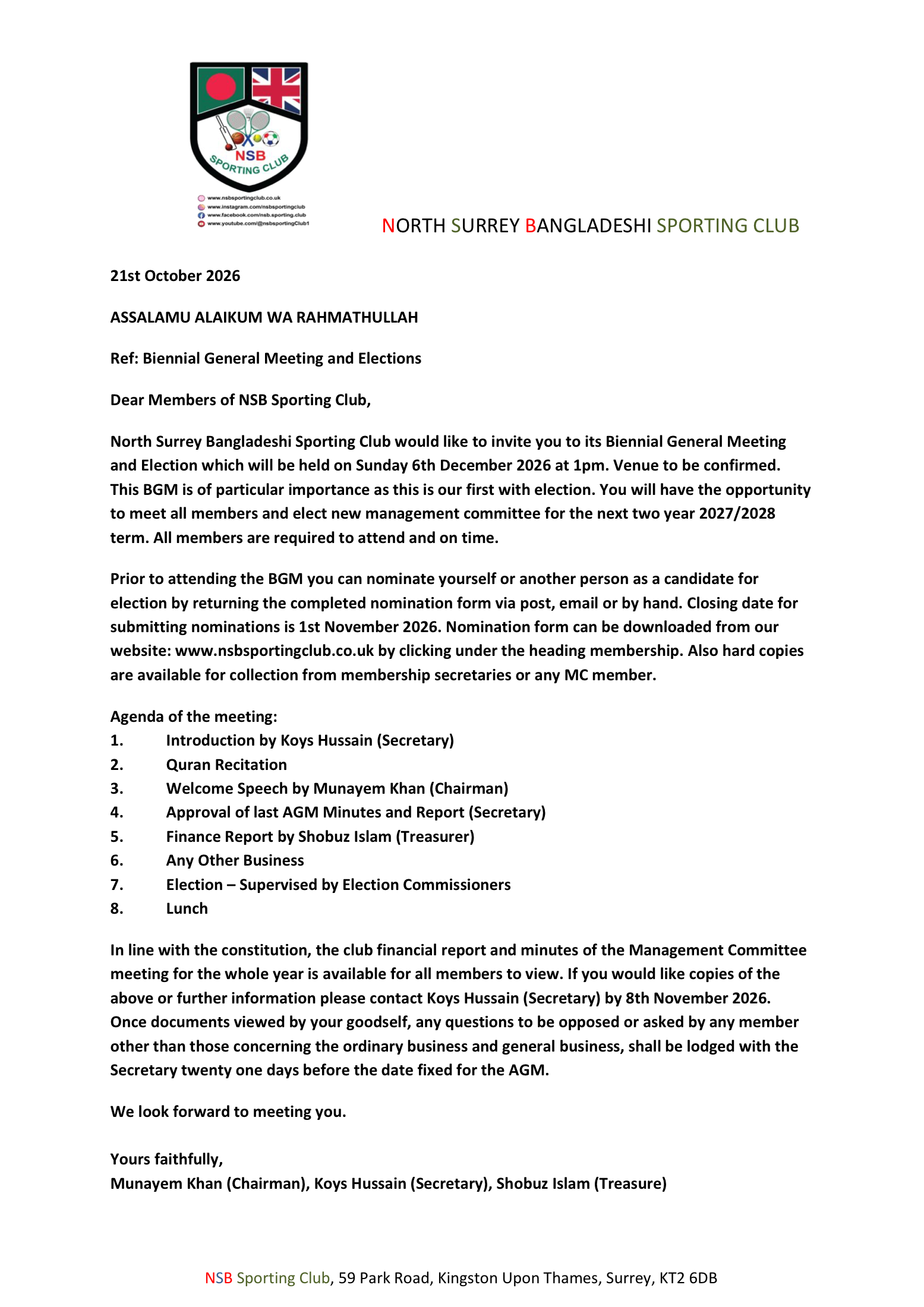 Biennial General Meeting invitation
